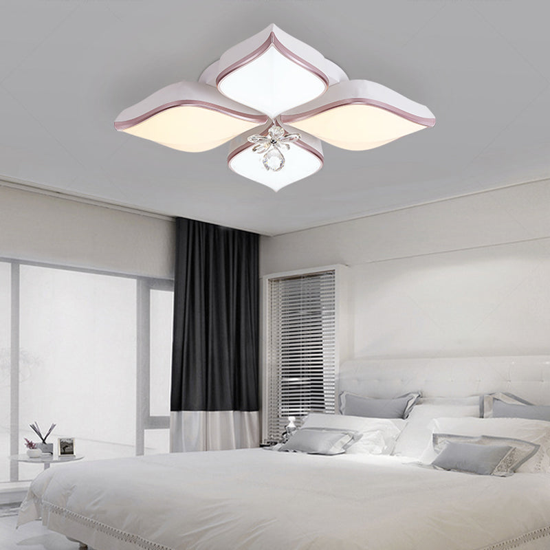 White Petal Shaped Flush Light Modern 24.5"/25.5" W LED Acrylic Flush Mount Lamp with Clear Crystal Accent in Warm/White Light Clearhalo 'Ceiling Lights' 'Close To Ceiling Lights' 'Close to ceiling' 'Flush mount' Lighting' 253915