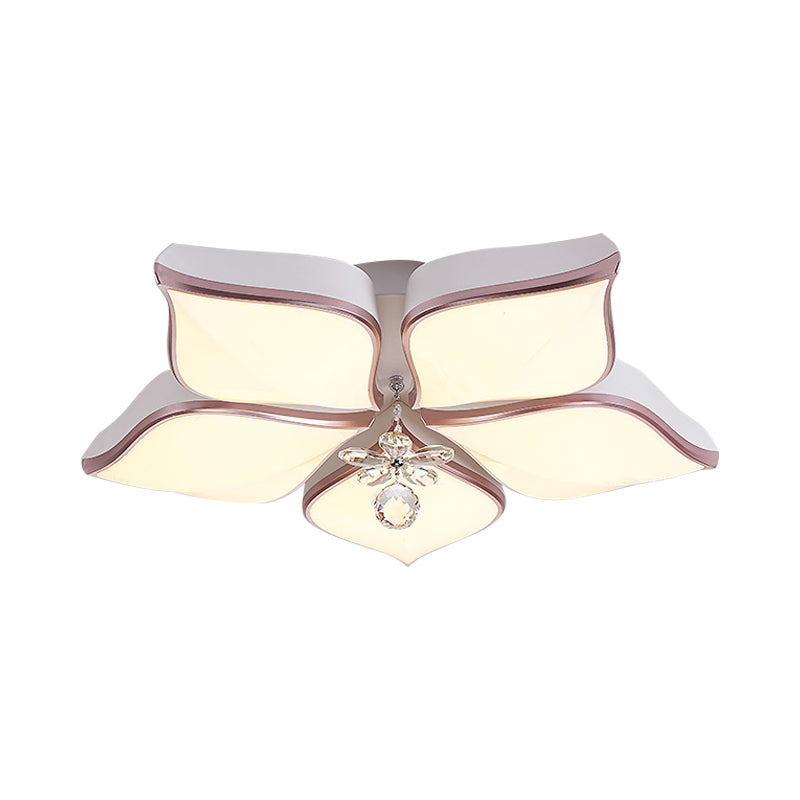 White Petal Shaped Flush Light Modern 24.5"/25.5" W LED Acrylic Flush Mount Lamp with Clear Crystal Accent in Warm/White Light Clearhalo 'Ceiling Lights' 'Close To Ceiling Lights' 'Close to ceiling' 'Flush mount' Lighting' 253920