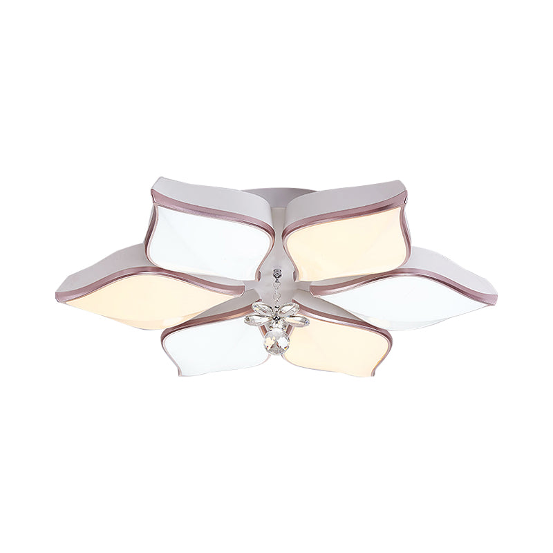 White Petal Shaped Flush Light Modern 24.5"/25.5" W LED Acrylic Flush Mount Lamp with Clear Crystal Accent in Warm/White Light Clearhalo 'Ceiling Lights' 'Close To Ceiling Lights' 'Close to ceiling' 'Flush mount' Lighting' 253924