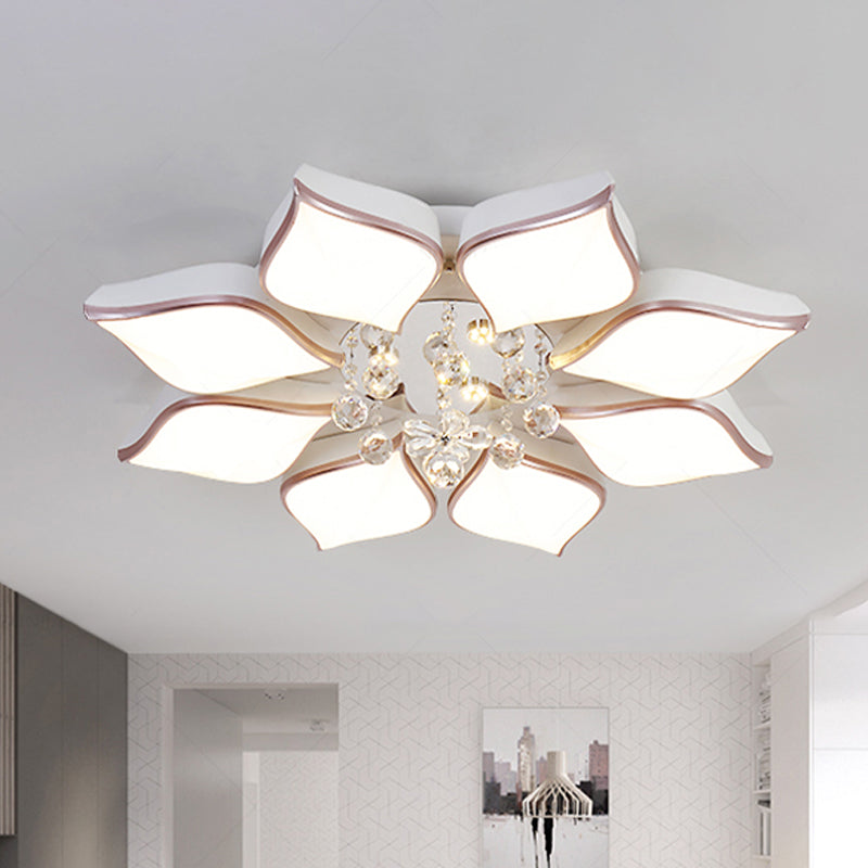 White Petal Shaped Flush Light Modern 24.5"/25.5" W LED Acrylic Flush Mount Lamp with Clear Crystal Accent in Warm/White Light White 32" Warm Clearhalo 'Ceiling Lights' 'Close To Ceiling Lights' 'Close to ceiling' 'Flush mount' Lighting' 253925