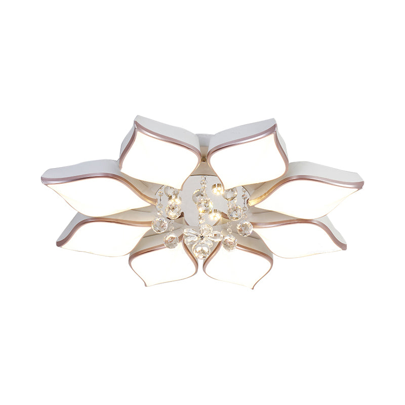 White Petal Shaped Flush Light Modern 24.5"/25.5" W LED Acrylic Flush Mount Lamp with Clear Crystal Accent in Warm/White Light Clearhalo 'Ceiling Lights' 'Close To Ceiling Lights' 'Close to ceiling' 'Flush mount' Lighting' 253928