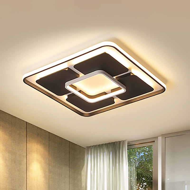 Square/Rectangle Flush Lighting Nordic Style Led Flush Mount Ceiling Light in Black and White, 18"/23.5"/35.5" W Clearhalo 'Ceiling Lights' 'Close To Ceiling Lights' 'Close to ceiling' 'Flush mount' Lighting' 253960