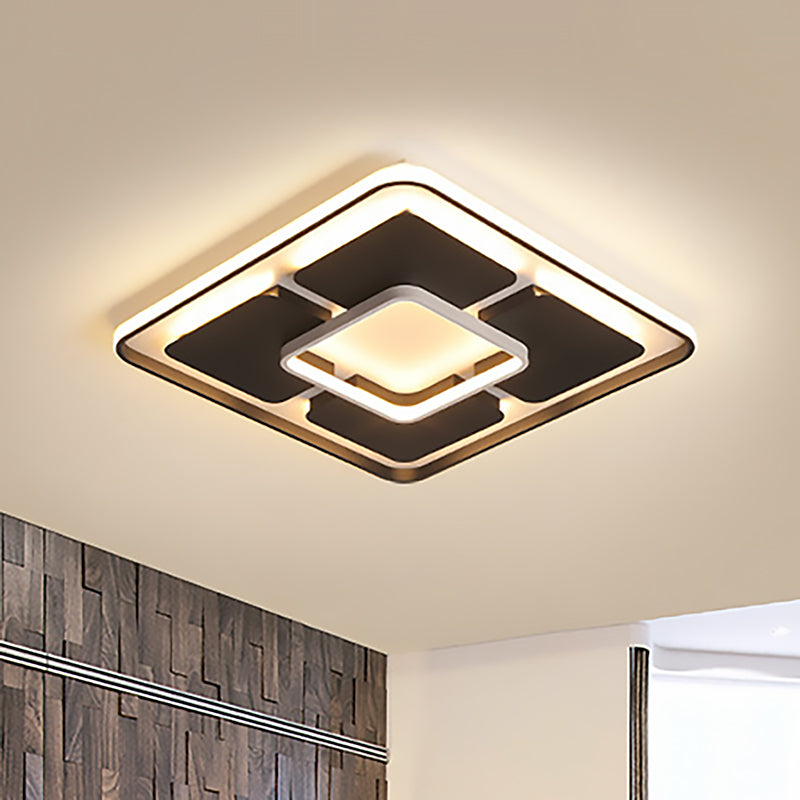 Square/Rectangle Flush Lighting Nordic Style Led Flush Mount Ceiling Light in Black and White, 18"/23.5"/35.5" W Black-White Clearhalo 'Ceiling Lights' 'Close To Ceiling Lights' 'Close to ceiling' 'Flush mount' Lighting' 253961