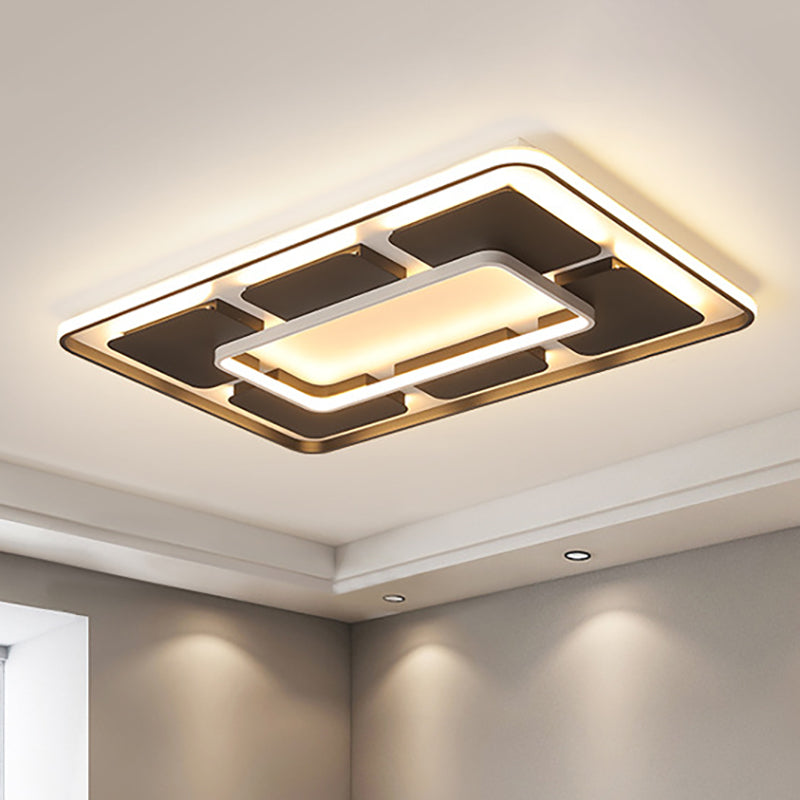 Square/Rectangle Flush Lighting Nordic Style Led Flush Mount Ceiling Light in Black and White, 18"/23.5"/35.5" W Black-White 35.5" Clearhalo 'Ceiling Lights' 'Close To Ceiling Lights' 'Close to ceiling' 'Flush mount' Lighting' 253965