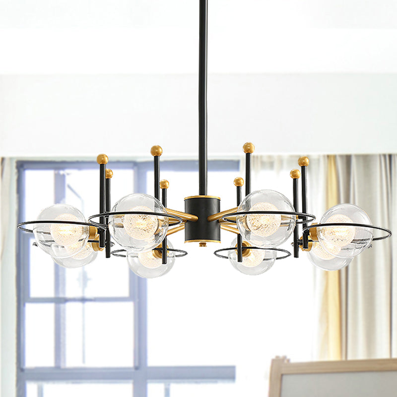 Contemporary Sphere Shade Chandelier with Ring Clear Glass Metal Suspension Light for Dining Room Clearhalo 'Ceiling Lights' 'Chandeliers' 'Modern Chandeliers' 'Modern' Lighting' 253979