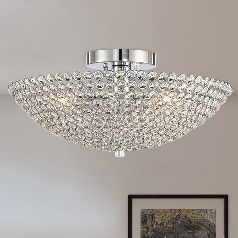 Clear K9 Crystal Bowl Semi Ceiling Flush Mount Contemporary Triple Light Chrome Close to Ceiling Light Clearhalo 'Ceiling Lights' 'Close To Ceiling Lights' 'Close to ceiling' 'Semi-flushmount' Lighting' 254003