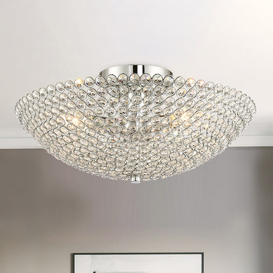 Clear K9 Crystal Bowl Semi Ceiling Flush Mount Contemporary Triple Light Chrome Close to Ceiling Light Chrome Clearhalo 'Ceiling Lights' 'Close To Ceiling Lights' 'Close to ceiling' 'Semi-flushmount' Lighting' 254004