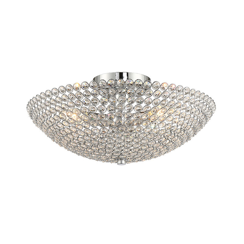 Clear K9 Crystal Bowl Semi Ceiling Flush Mount Contemporary Triple Light Chrome Close to Ceiling Light Clearhalo 'Ceiling Lights' 'Close To Ceiling Lights' 'Close to ceiling' 'Semi-flushmount' Lighting' 254005