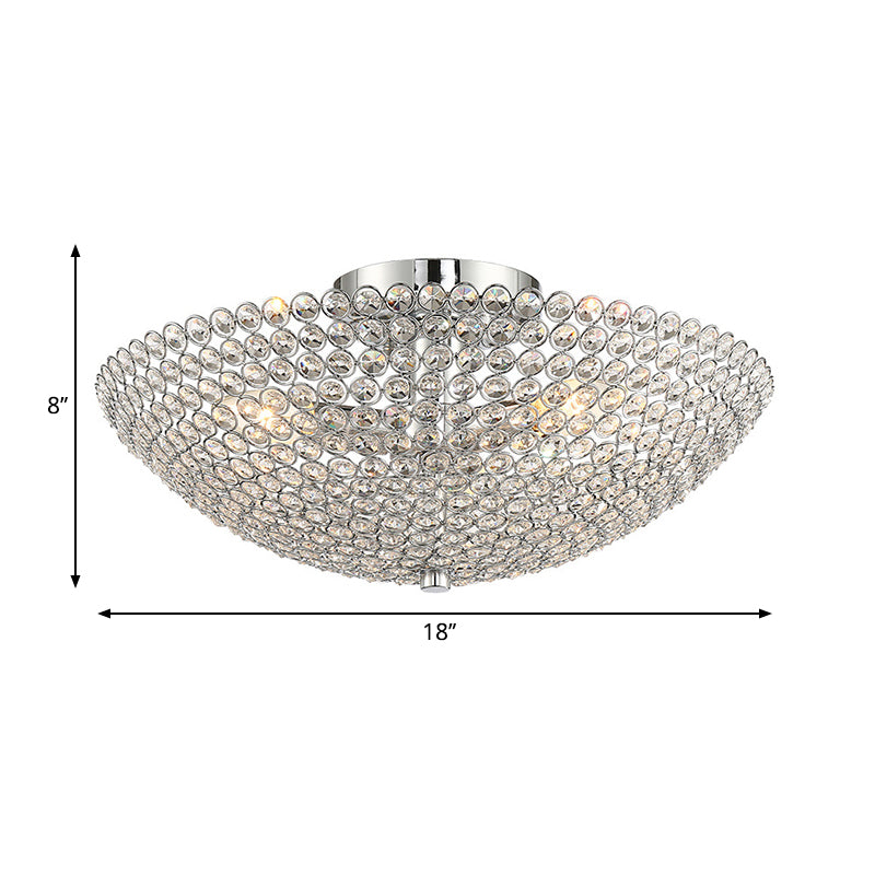 Clear K9 Crystal Bowl Semi Ceiling Flush Mount Contemporary Triple Light Chrome Close to Ceiling Light Clearhalo 'Ceiling Lights' 'Close To Ceiling Lights' 'Close to ceiling' 'Semi-flushmount' Lighting' 254006