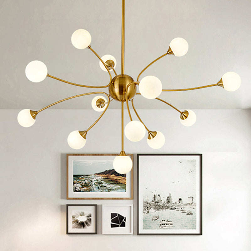 Elegant Style Ball Shade Chandelier Metal Multi-Head Gold Pendant Light for Dining Table Hotel 13 Gold Clearhalo 'Ceiling Lights' 'Chandeliers' 'Modern Chandeliers' 'Modern' Lighting' 254008