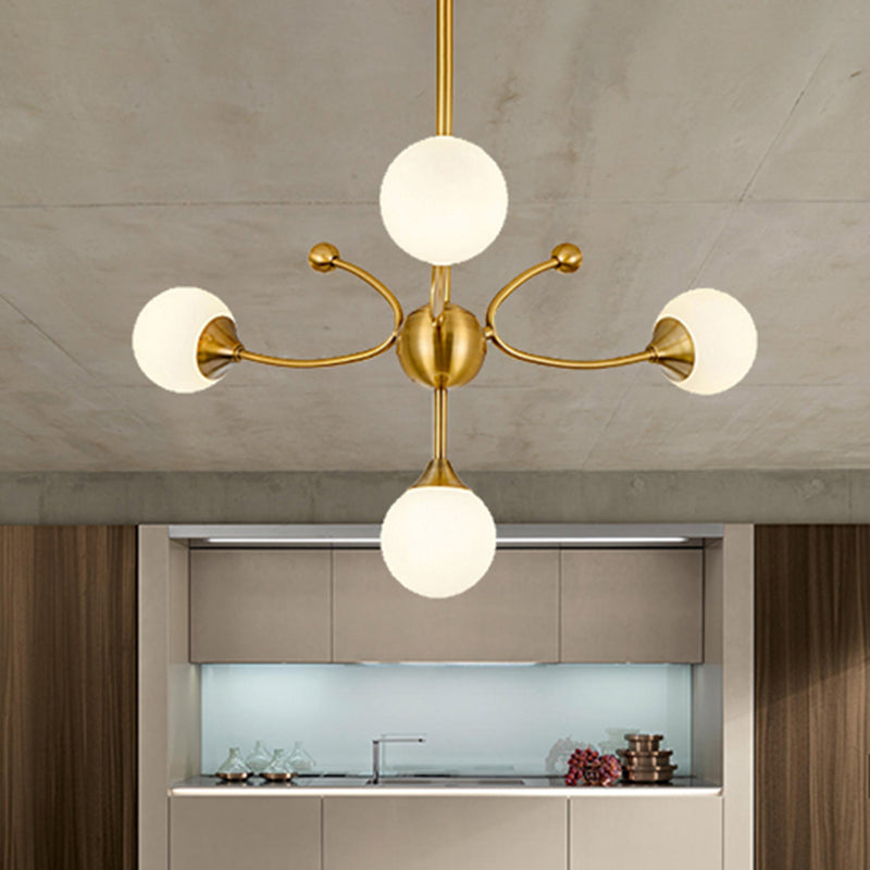 Elegant Style Ball Shade Chandelier Metal Multi-Head Gold Pendant Light for Dining Table Hotel 4 Gold Clearhalo 'Ceiling Lights' 'Chandeliers' 'Modern Chandeliers' 'Modern' Lighting' 254010