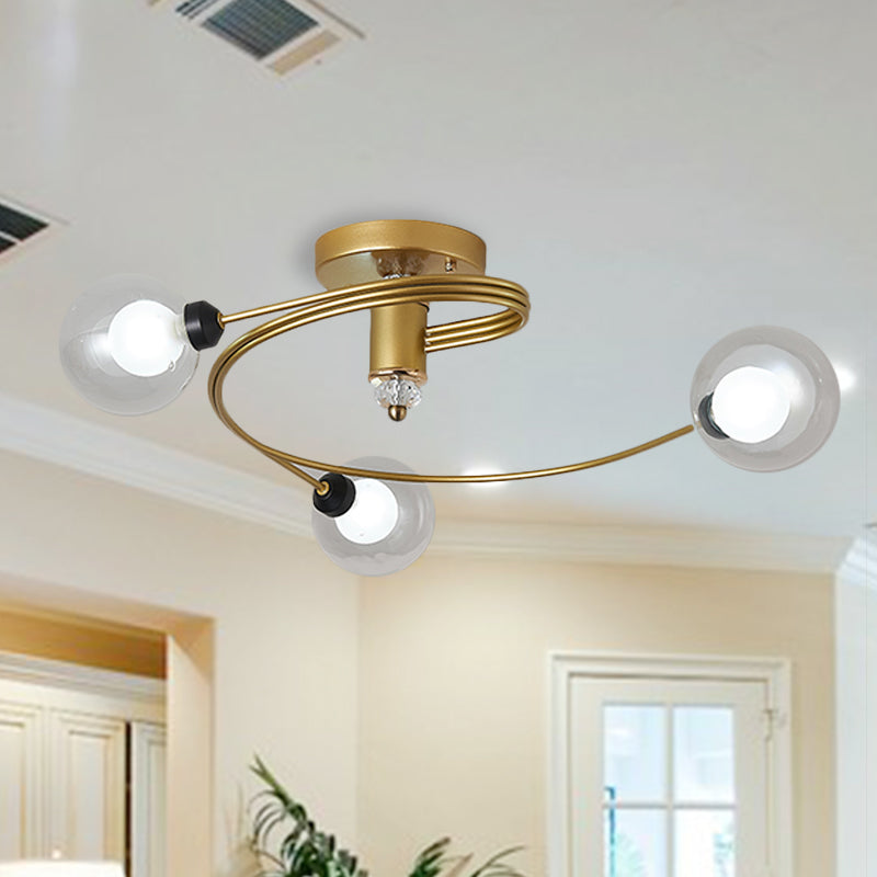 Spiral Semi Flush Traditional Clear/White Glass/Crystal 3/5 Lights Bedroom Ceiling Light Fixture in Brass Brass D Clearhalo 'Ceiling Lights' 'Close To Ceiling Lights' 'Close to ceiling' 'Semi-flushmount' Lighting' 254022