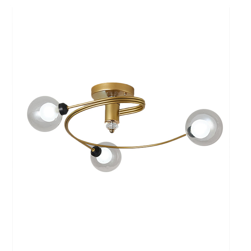 Spiral Semi Flush Traditional Clear/White Glass/Crystal 3/5 Lights Bedroom Ceiling Light Fixture in Brass Clearhalo 'Ceiling Lights' 'Close To Ceiling Lights' 'Close to ceiling' 'Semi-flushmount' Lighting' 254024