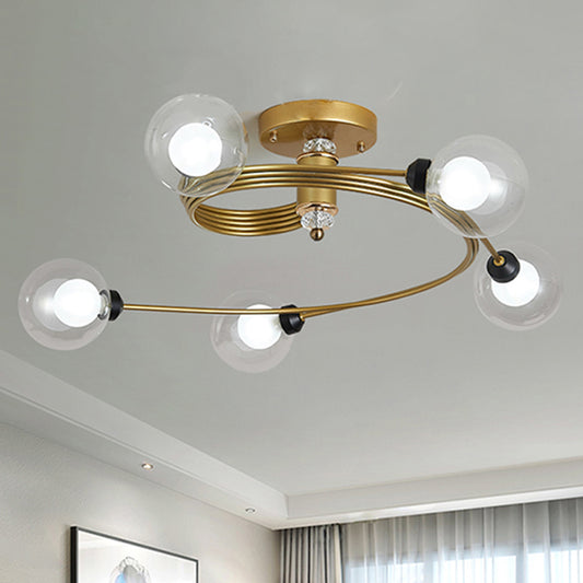 Spiral Semi Flush Traditional Clear/White Glass/Crystal 3/5 Lights Bedroom Ceiling Light Fixture in Brass Brass C Clearhalo 'Ceiling Lights' 'Close To Ceiling Lights' 'Close to ceiling' 'Semi-flushmount' Lighting' 254025