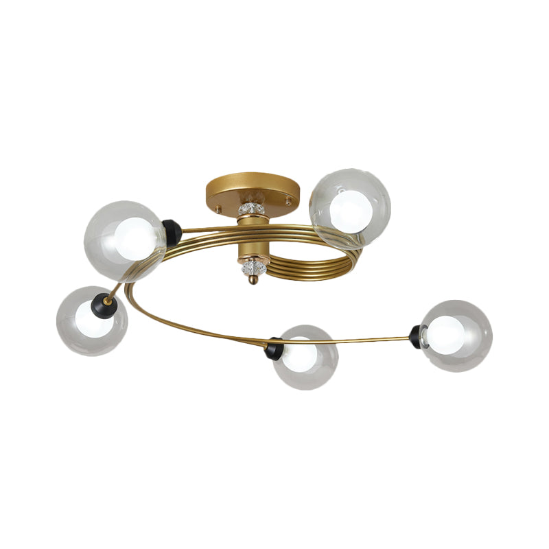 Spiral Semi Flush Traditional Clear/White Glass/Crystal 3/5 Lights Bedroom Ceiling Light Fixture in Brass Clearhalo 'Ceiling Lights' 'Close To Ceiling Lights' 'Close to ceiling' 'Semi-flushmount' Lighting' 254028