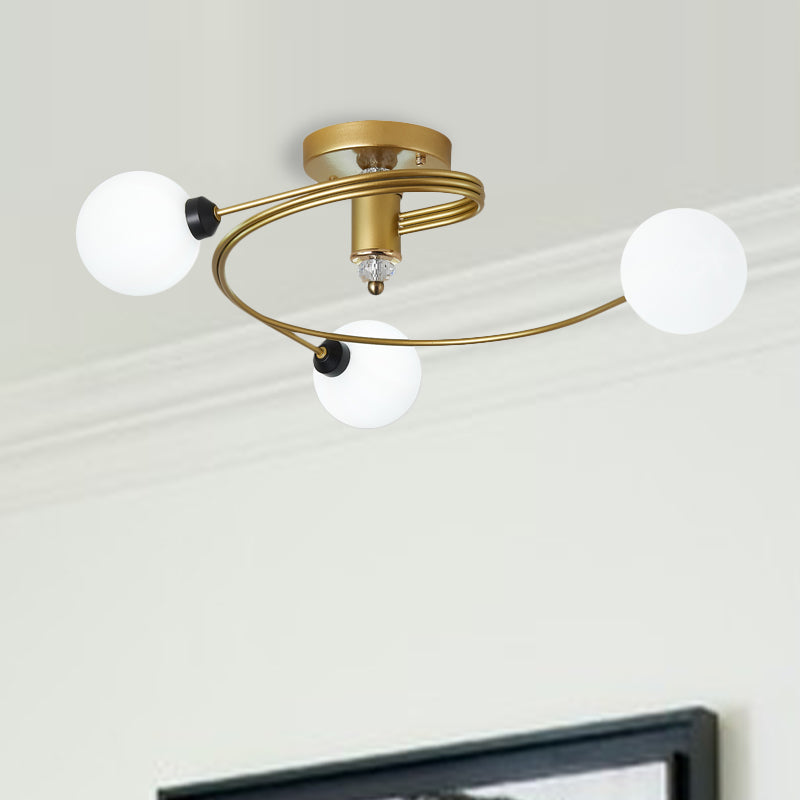 Spiral Semi Flush Traditional Clear/White Glass/Crystal 3/5 Lights Bedroom Ceiling Light Fixture in Brass Brass F Clearhalo 'Ceiling Lights' 'Close To Ceiling Lights' 'Close to ceiling' 'Semi-flushmount' Lighting' 254029