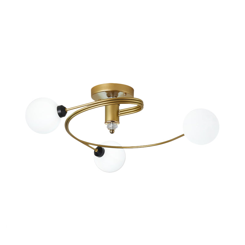 Spiral Semi Flush Traditional Clear/White Glass/Crystal 3/5 Lights Bedroom Ceiling Light Fixture in Brass Clearhalo 'Ceiling Lights' 'Close To Ceiling Lights' 'Close to ceiling' 'Semi-flushmount' Lighting' 254031