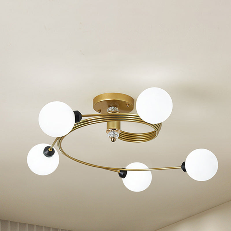 Spiral Semi Flush Traditional Clear/White Glass/Crystal 3/5 Lights Bedroom Ceiling Light Fixture in Brass Brass E Clearhalo 'Ceiling Lights' 'Close To Ceiling Lights' 'Close to ceiling' 'Semi-flushmount' Lighting' 254032