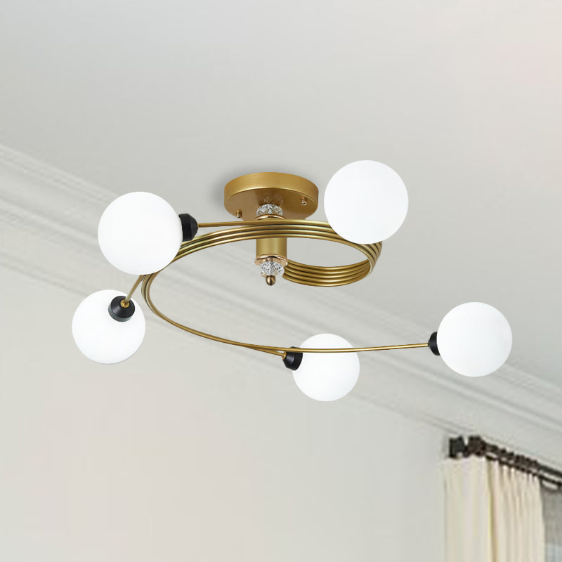 Spiral Semi Flush Traditional Clear/White Glass/Crystal 3/5 Lights Bedroom Ceiling Light Fixture in Brass Clearhalo 'Ceiling Lights' 'Close To Ceiling Lights' 'Close to ceiling' 'Semi-flushmount' Lighting' 254033