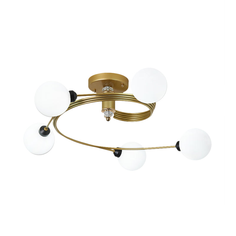 Spiral Semi Flush Traditional Clear/White Glass/Crystal 3/5 Lights Bedroom Ceiling Light Fixture in Brass Clearhalo 'Ceiling Lights' 'Close To Ceiling Lights' 'Close to ceiling' 'Semi-flushmount' Lighting' 254034