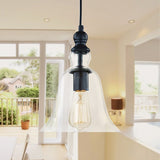 Black Flared Ceiling Light Industrial Clear Glass 1 Light Dining Room Pendant Lighting Fixture Clear Clearhalo 'Ceiling Lights' 'Glass shade' 'Glass' 'Industrial Pendants' 'Industrial' 'Middle Century Pendants' 'Pendant Lights' 'Pendants' 'Tiffany' Lighting' 254036