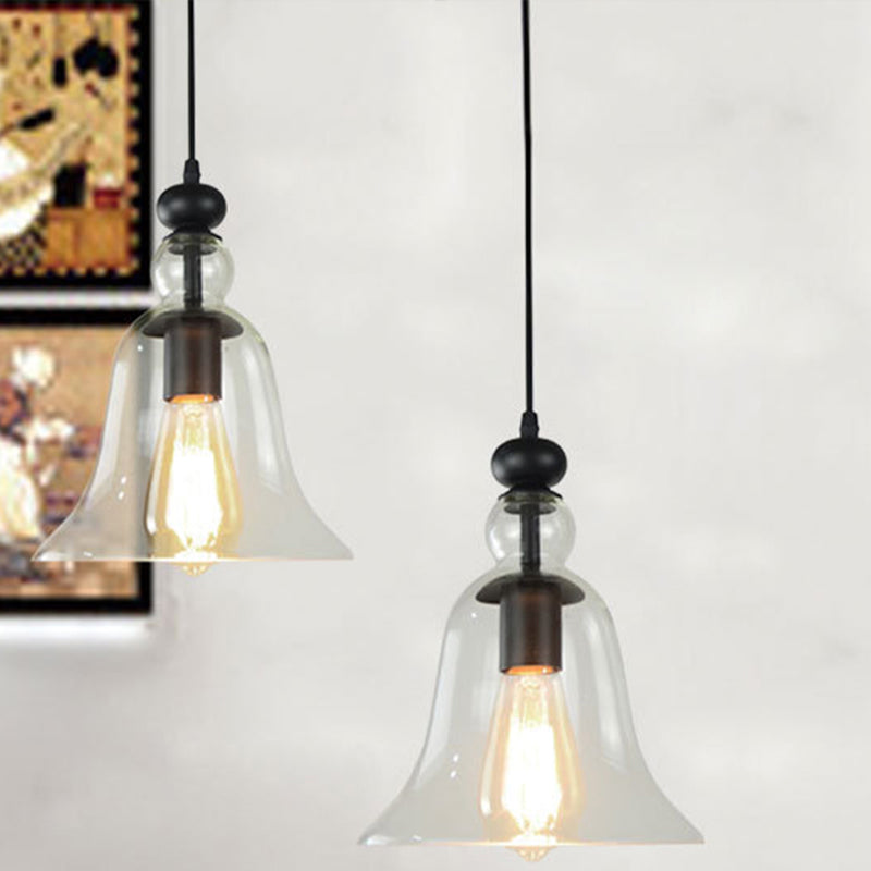 Black Flared Ceiling Light Industrial Clear Glass 1 Light Dining Room Pendant Lighting Fixture Clearhalo 'Ceiling Lights' 'Glass shade' 'Glass' 'Industrial Pendants' 'Industrial' 'Middle Century Pendants' 'Pendant Lights' 'Pendants' 'Tiffany' Lighting' 254037