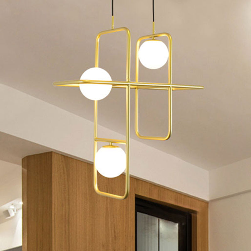 Gold Crossed Rectangle Drop Light 2/3/4 Lights Post Modern Metal Hanging Chandelier 3 Gold Clearhalo 'Ceiling Lights' 'Chandeliers' 'Modern Chandeliers' 'Modern' Lighting' 254048