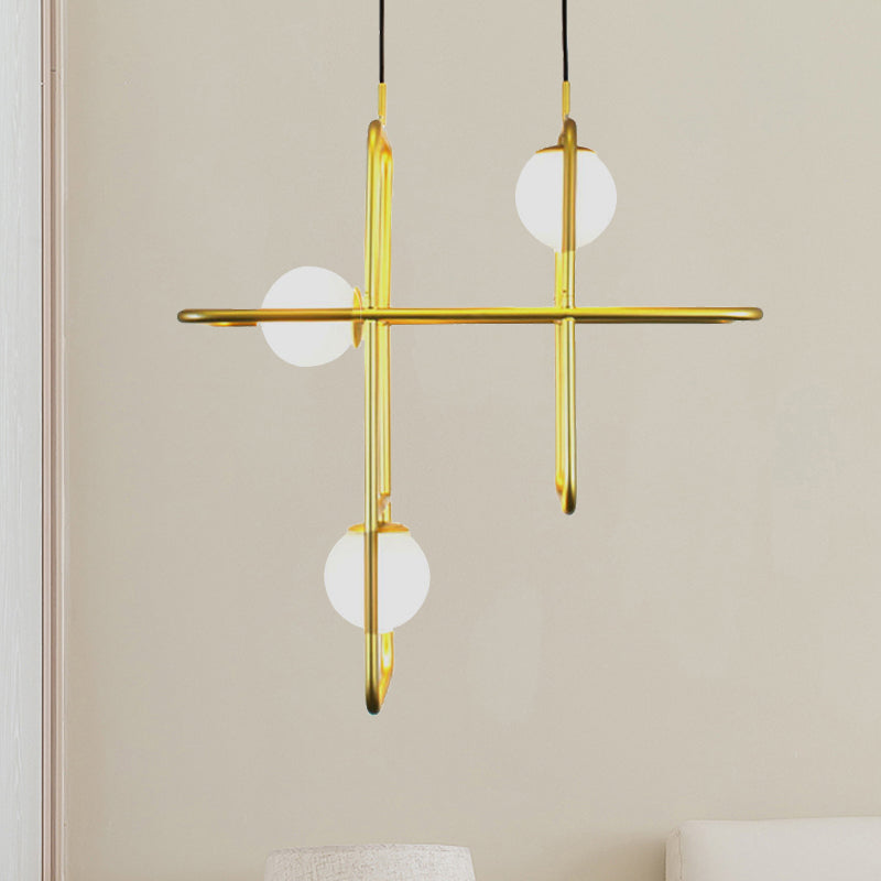 Gold Crossed Rectangle Drop Light 2/3/4 Lights Post Modern Metal Hanging Chandelier Clearhalo 'Ceiling Lights' 'Chandeliers' 'Modern Chandeliers' 'Modern' Lighting' 254049