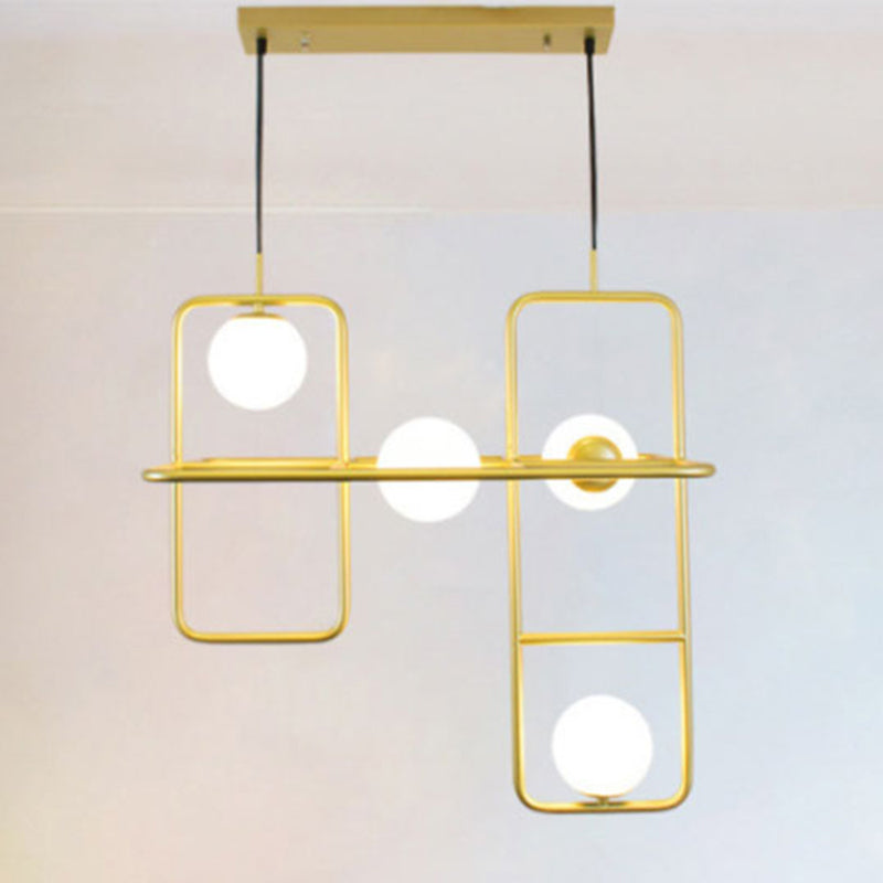 Gold Crossed Rectangle Drop Light 2/3/4 Lights Post Modern Metal Hanging Chandelier 4 Gold Clearhalo 'Ceiling Lights' 'Chandeliers' 'Modern Chandeliers' 'Modern' Lighting' 254050