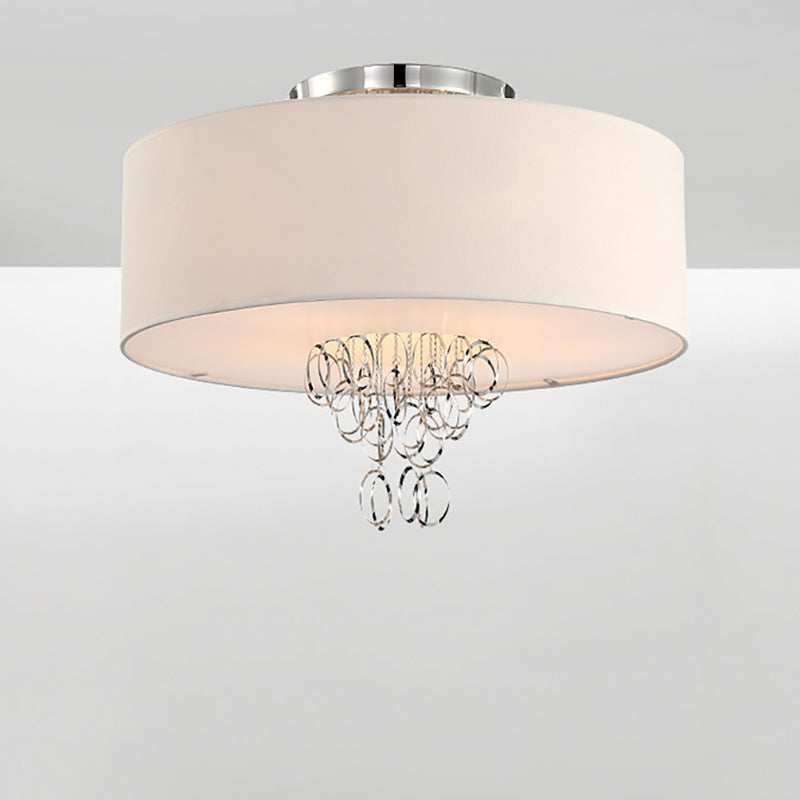 4/5 Lights Drum Flush Mount Lamp with Metal Ring White Fabric Shade Modern Ceiling Light, 19.5"/23.5" W White Clearhalo 'Ceiling Lights' 'Close To Ceiling Lights' 'Close to ceiling' 'Semi-flushmount' Lighting' 254052