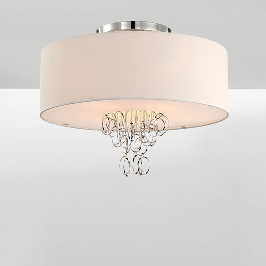 4/5 Lights Drum Flush Mount Lamp with Metal Ring White Fabric Shade Modern Ceiling Light, 19.5"/23.5" W White Clearhalo 'Ceiling Lights' 'Close To Ceiling Lights' 'Close to ceiling' 'Semi-flushmount' Lighting' 254052