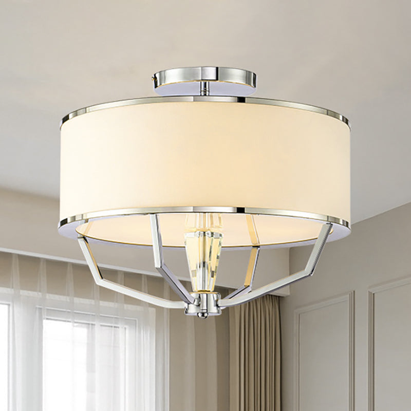 4/5 Lights Drum Flush Mount Lamp with Metal Ring White Fabric Shade Modern Ceiling Light, 19.5"/23.5" W Clearhalo 'Ceiling Lights' 'Close To Ceiling Lights' 'Close to ceiling' 'Semi-flushmount' Lighting' 254053