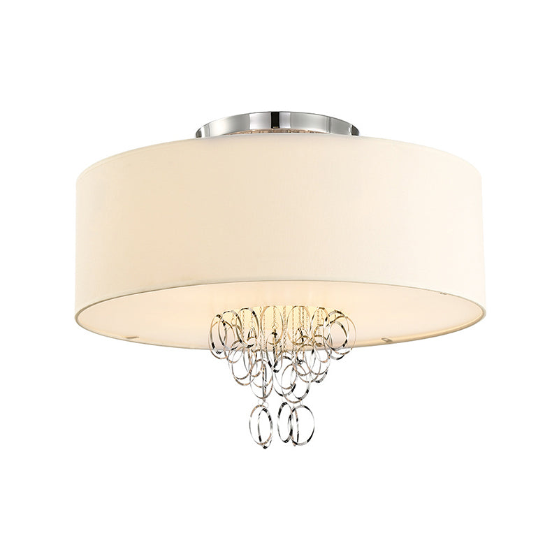 4/5 Lights Drum Flush Mount Lamp with Metal Ring White Fabric Shade Modern Ceiling Light, 19.5"/23.5" W Clearhalo 'Ceiling Lights' 'Close To Ceiling Lights' 'Close to ceiling' 'Semi-flushmount' Lighting' 254054