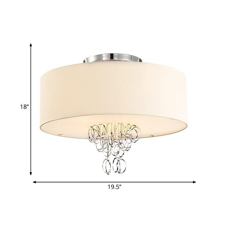 4/5 Lights Drum Flush Mount Lamp with Metal Ring White Fabric Shade Modern Ceiling Light, 19.5"/23.5" W Clearhalo 'Ceiling Lights' 'Close To Ceiling Lights' 'Close to ceiling' 'Semi-flushmount' Lighting' 254055