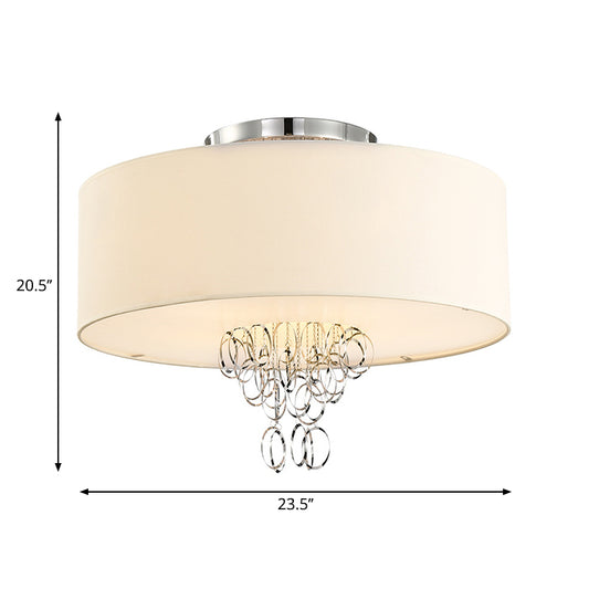 4/5 Lights Drum Flush Mount Lamp with Metal Ring White Fabric Shade Modern Ceiling Light, 19.5"/23.5" W Clearhalo 'Ceiling Lights' 'Close To Ceiling Lights' 'Close to ceiling' 'Semi-flushmount' Lighting' 254056