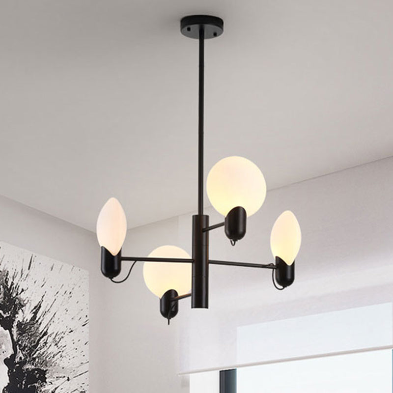 Adjustable 4-Light Round Chandelier Post Modern Glass Shade Hanging Light Fixture in Black/Gold Clearhalo 'Ceiling Lights' 'Chandeliers' 'Modern Chandeliers' 'Modern' Lighting' 254063