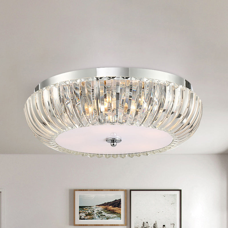 Modern Round Flush Mount Light Clear Crystal Shade 3/4 Lights 16"/19.5" W Chrome Ceiling Flushmount Clearhalo 'Ceiling Lights' 'Close To Ceiling Lights' 'Close to ceiling' 'Flush mount' Lighting' 254067