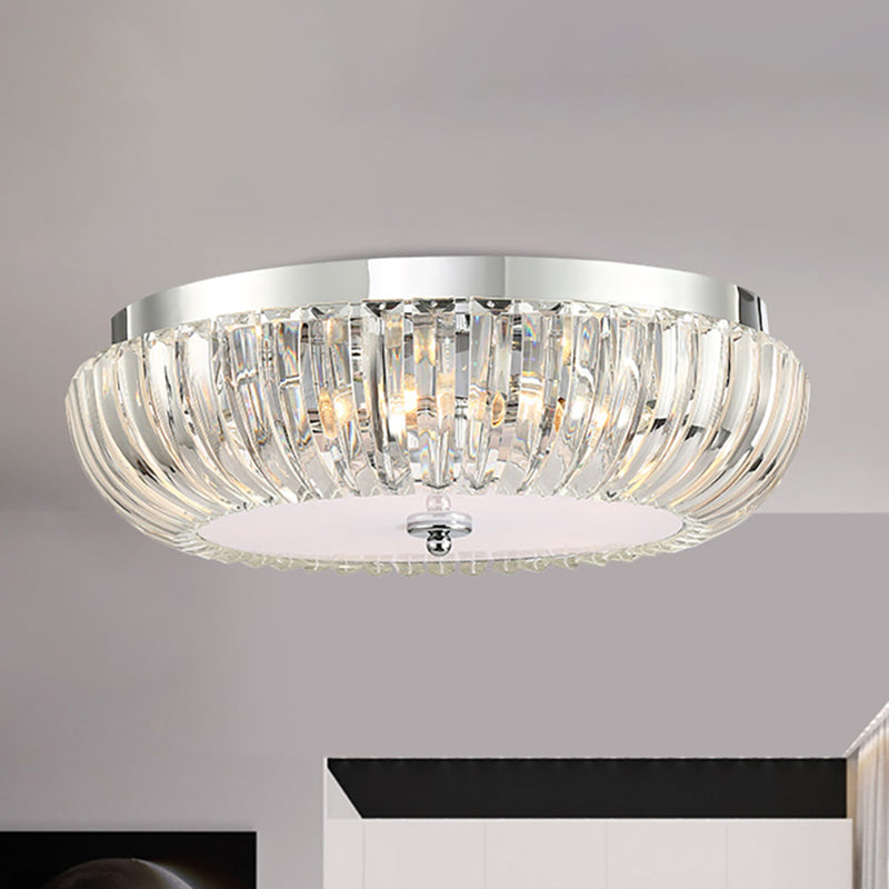 Modern Round Flush Mount Light Clear Crystal Shade 3/4 Lights 16"/19.5" W Chrome Ceiling Flushmount Chrome Clearhalo 'Ceiling Lights' 'Close To Ceiling Lights' 'Close to ceiling' 'Flush mount' Lighting' 254068