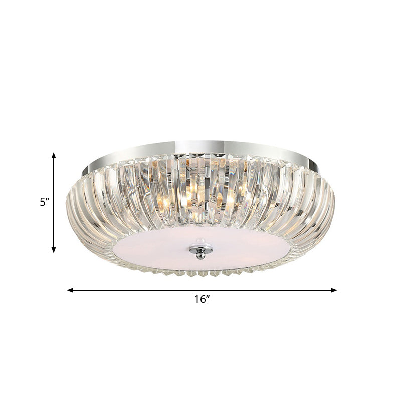 Modern Round Flush Mount Light Clear Crystal Shade 3/4 Lights 16"/19.5" W Chrome Ceiling Flushmount Clearhalo 'Ceiling Lights' 'Close To Ceiling Lights' 'Close to ceiling' 'Flush mount' Lighting' 254070