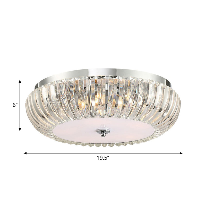 Modern Round Flush Mount Light Clear Crystal Shade 3/4 Lights 16"/19.5" W Chrome Ceiling Flushmount Clearhalo 'Ceiling Lights' 'Close To Ceiling Lights' 'Close to ceiling' 'Flush mount' Lighting' 254071