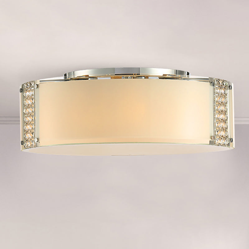 8 Lights Drum Flush Lighting Modern Opal Glass Indoor Lighting Fixture with Clear Crystal Accents Clearhalo 'Ceiling Lights' 'Close To Ceiling Lights' 'Close to ceiling' 'Flush mount' Lighting' 254075