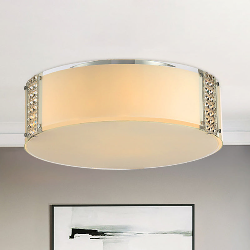 8 Lights Drum Flush Lighting Modern Opal Glass Indoor Lighting Fixture with Clear Crystal Accents White Clearhalo 'Ceiling Lights' 'Close To Ceiling Lights' 'Close to ceiling' 'Flush mount' Lighting' 254076