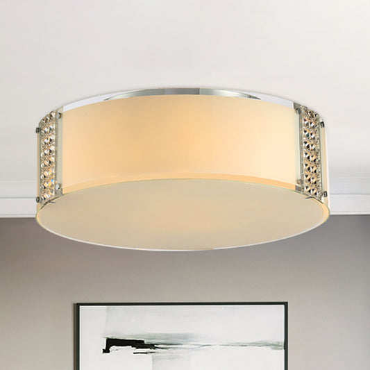 8 Lights Drum Flush Lighting Modern Opal Glass Indoor Lighting Fixture with Clear Crystal Accents White Clearhalo 'Ceiling Lights' 'Close To Ceiling Lights' 'Close to ceiling' 'Flush mount' Lighting' 254076