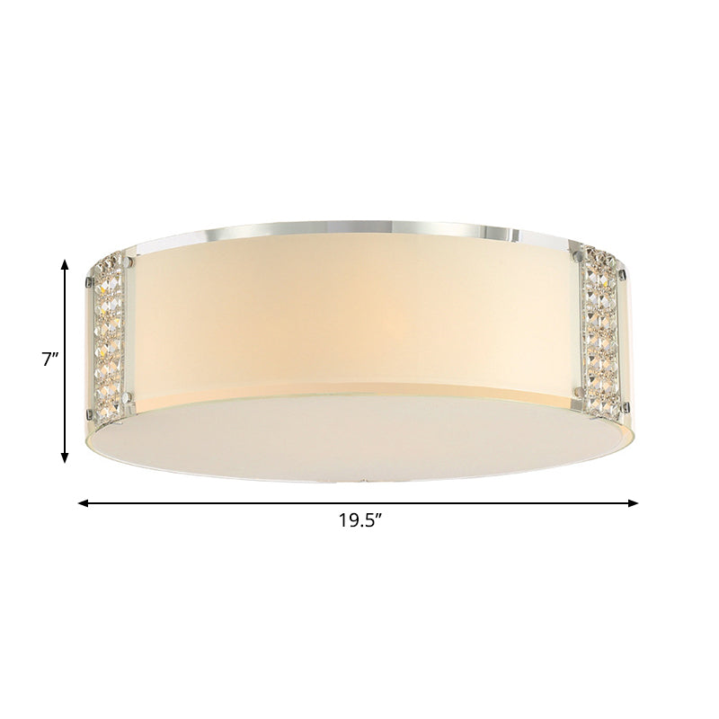 8 Lights Drum Flush Lighting Modern Opal Glass Indoor Lighting Fixture with Clear Crystal Accents Clearhalo 'Ceiling Lights' 'Close To Ceiling Lights' 'Close to ceiling' 'Flush mount' Lighting' 254078