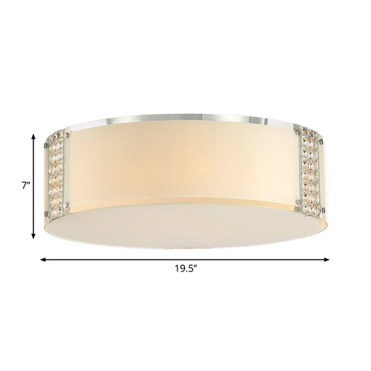 8 Lights Drum Flush Lighting Modern Opal Glass Indoor Lighting Fixture with Clear Crystal Accents Clearhalo 'Ceiling Lights' 'Close To Ceiling Lights' 'Close to ceiling' 'Flush mount' Lighting' 254078