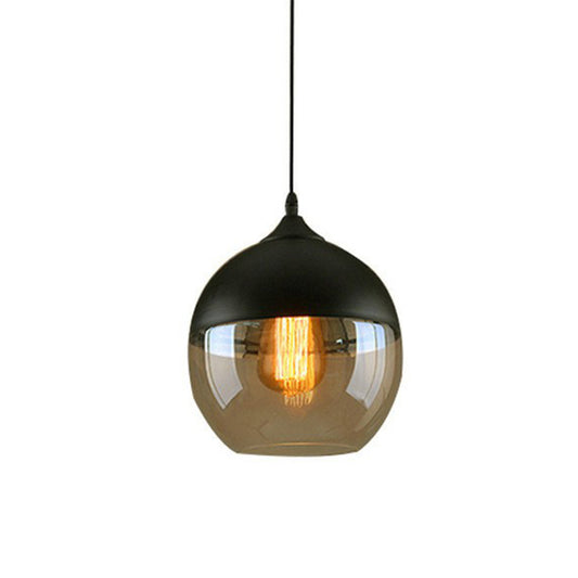 Amber Glass Shaded Hanging Lamp Vintage Style Single-Bulb Dining Room Lighting Pendant Black A Clearhalo 'Ceiling Lights' 'Glass shade' 'Glass' 'Industrial Pendants' 'Industrial' 'Middle Century Pendants' 'Pendant Lights' 'Pendants' 'Tiffany' Lighting' 2541407