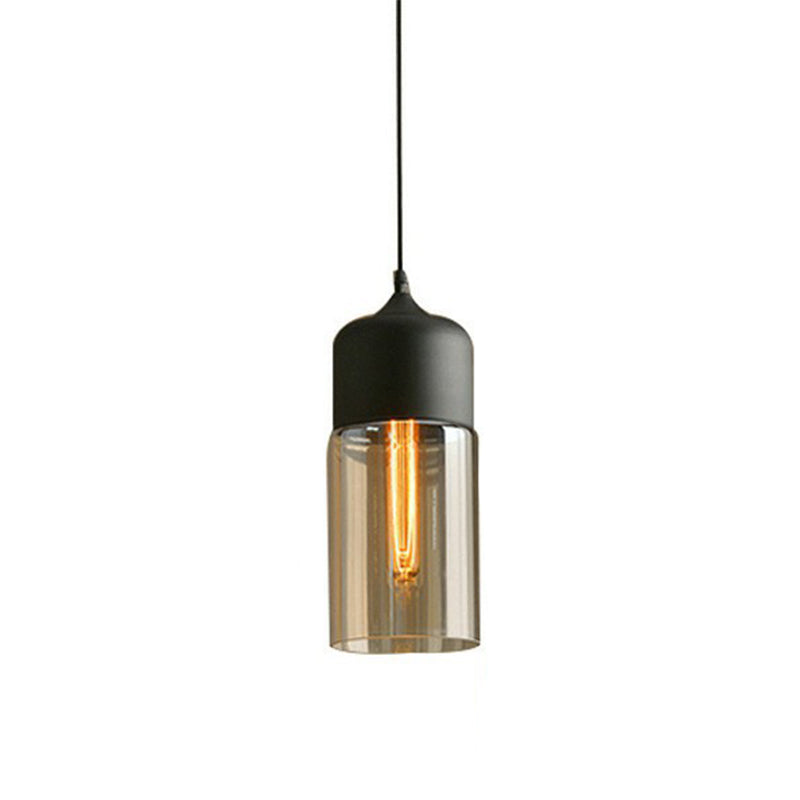 Amber Glass Shaded Hanging Lamp Vintage Style Single-Bulb Dining Room Lighting Pendant Black B Clearhalo 'Ceiling Lights' 'Glass shade' 'Glass' 'Industrial Pendants' 'Industrial' 'Middle Century Pendants' 'Pendant Lights' 'Pendants' 'Tiffany' Lighting' 2541408