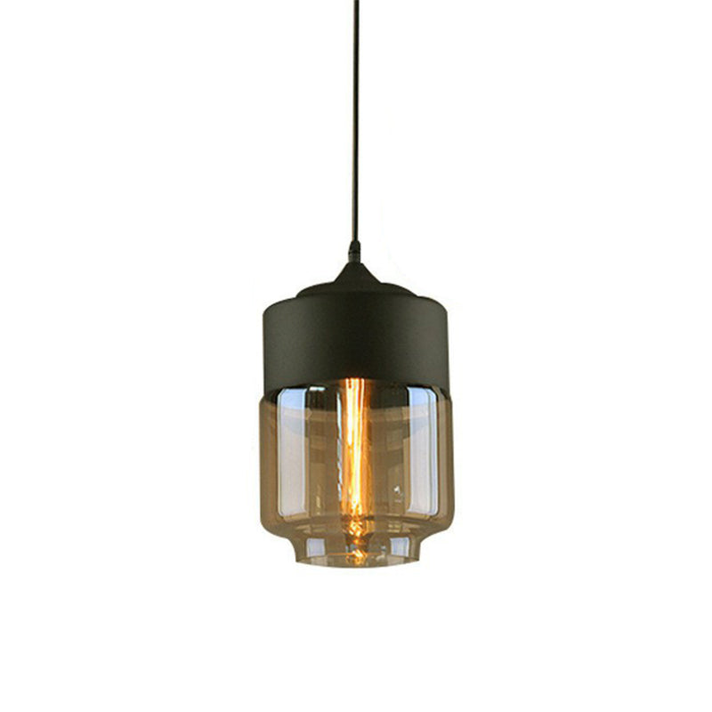 Amber Glass Shaded Hanging Lamp Vintage Style Single-Bulb Dining Room Lighting Pendant Black C Clearhalo 'Ceiling Lights' 'Glass shade' 'Glass' 'Industrial Pendants' 'Industrial' 'Middle Century Pendants' 'Pendant Lights' 'Pendants' 'Tiffany' Lighting' 2541409