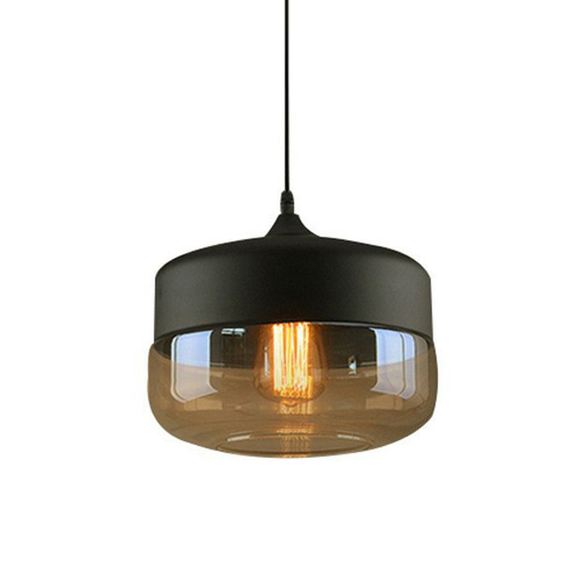 Amber Glass Shaded Hanging Lamp Vintage Style Single-Bulb Dining Room Lighting Pendant Black D Clearhalo 'Ceiling Lights' 'Glass shade' 'Glass' 'Industrial Pendants' 'Industrial' 'Middle Century Pendants' 'Pendant Lights' 'Pendants' 'Tiffany' Lighting' 2541410