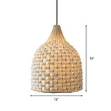 Chinese Hand-Worked Hanging Light Bamboo 1 Bulb Suspended Lighting Fixture in Beige Clearhalo 'Ceiling Lights' 'Pendant Lights' 'Pendants' Lighting' 2541415